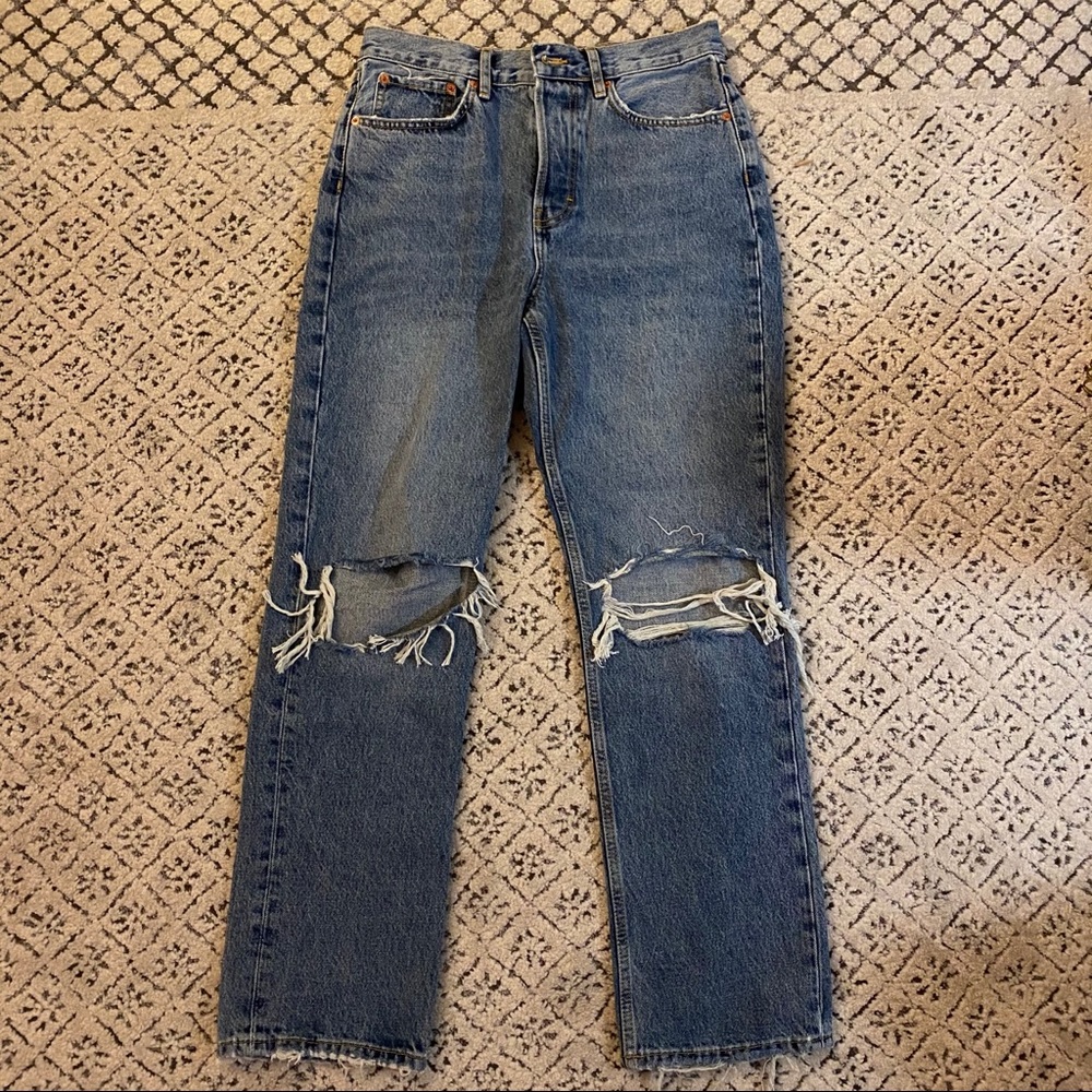 Topshop Ripped Dad Jeans Medium Wash